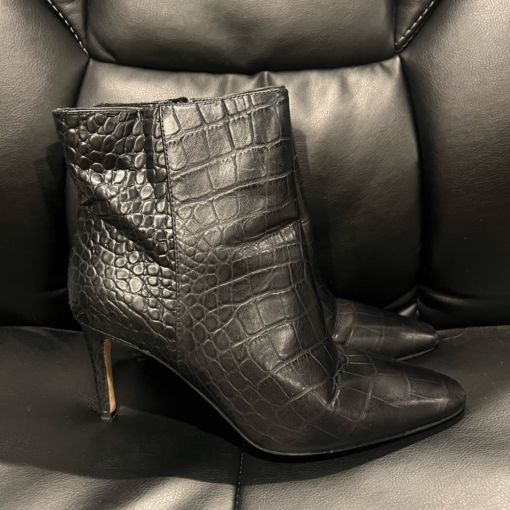 Vince Camuto Black Embossed Ankle Booties - Picture 2 of 7